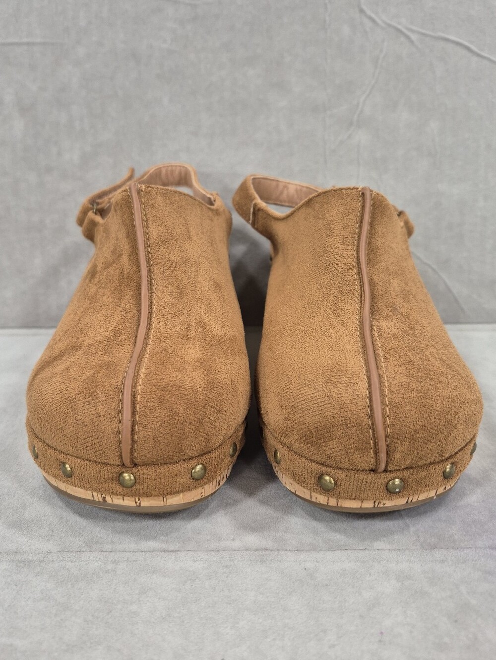 Corkys Make Em Blush clogs women's 7 brown faux suede Studs cork edge cushion - Picture 4 of 12